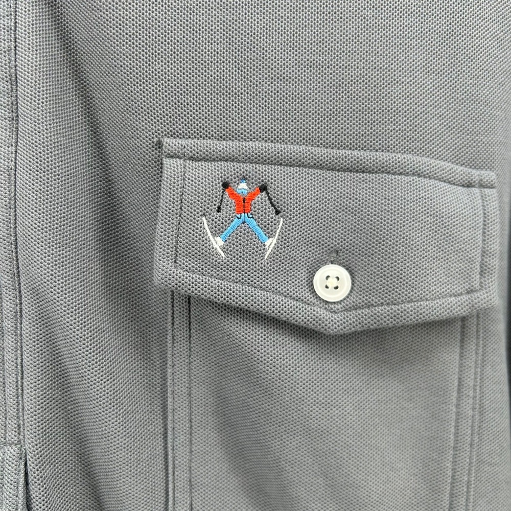 Criquet Long Sleeve Polo Shirt Men XL Gray Pima Cotton Skier Pocket Logo Golf - Picture 5 of 9